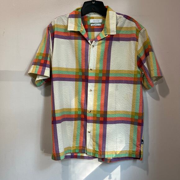 UO Madras Grid Plaid Seersucker Button-Down Shirt Size M - Picture 2 of 12